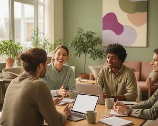 Sunara Jubu speaking with remote workers in a welcoming community workspace