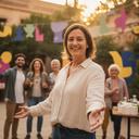 Sunara Jubu welcoming travellers at a community event in Valencia